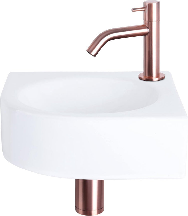 Differnz Cleo Brunnenset - Keramik - Wasserhahn gebogenes rotes Kupfer - 30 x 30 x 10 cm