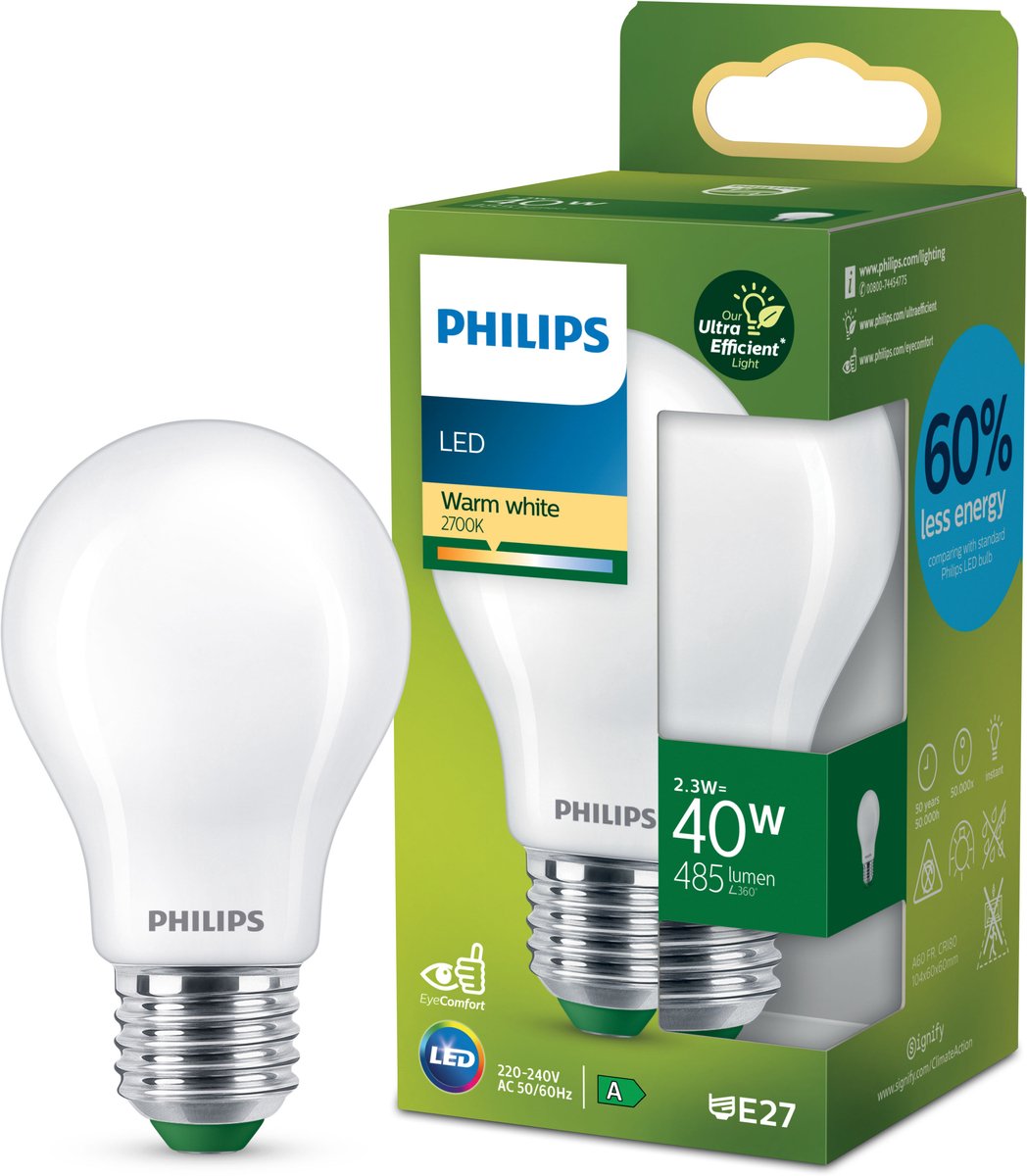 Philips LED Philips ultraeffiziente LED-Lampe matt – 40 W – E27 – warmweißes Licht