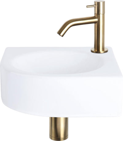 Differnz Cleo Brunnenset - Keramik - Wasserhahn gebogen mattgold - 30 x 30 x 10 cm
