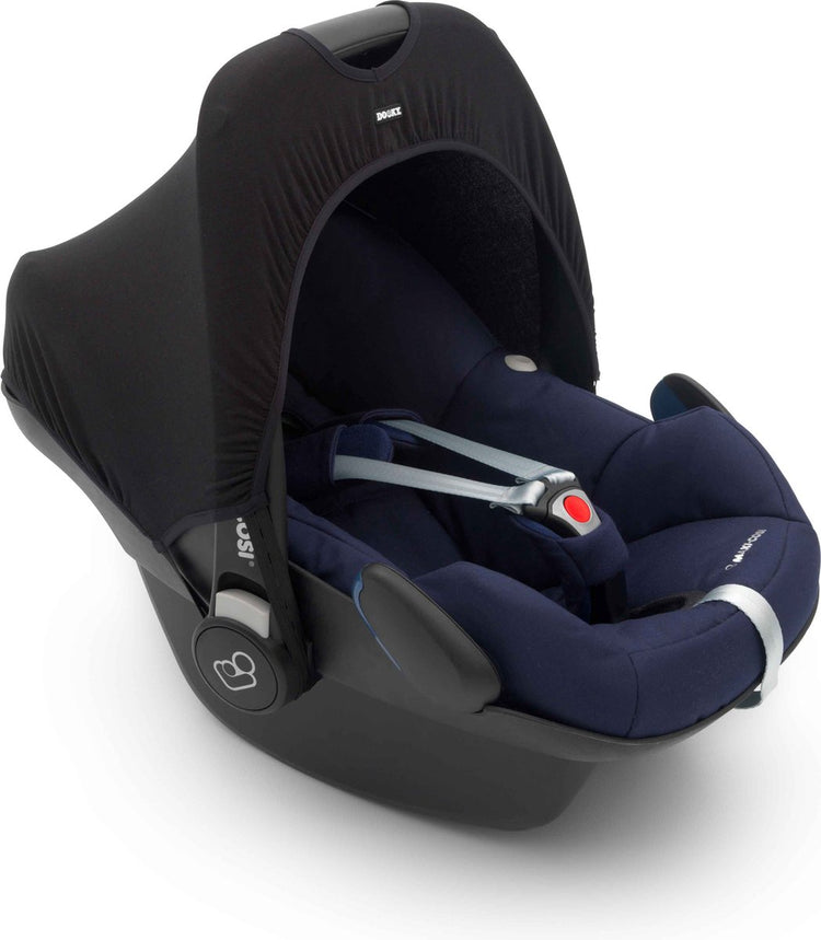 Dooky Hoody für Autositz 0+ – Schwarz – Universelles Sonnendach mit UPF40+ UV-Schutz – bequem, waschbar, schützt vor Licht, Wind und Regen