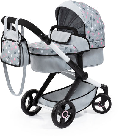 Bayer Design - Kombi-Puppenwagen XEO, Tasche, Grau, Rosa, Sterne