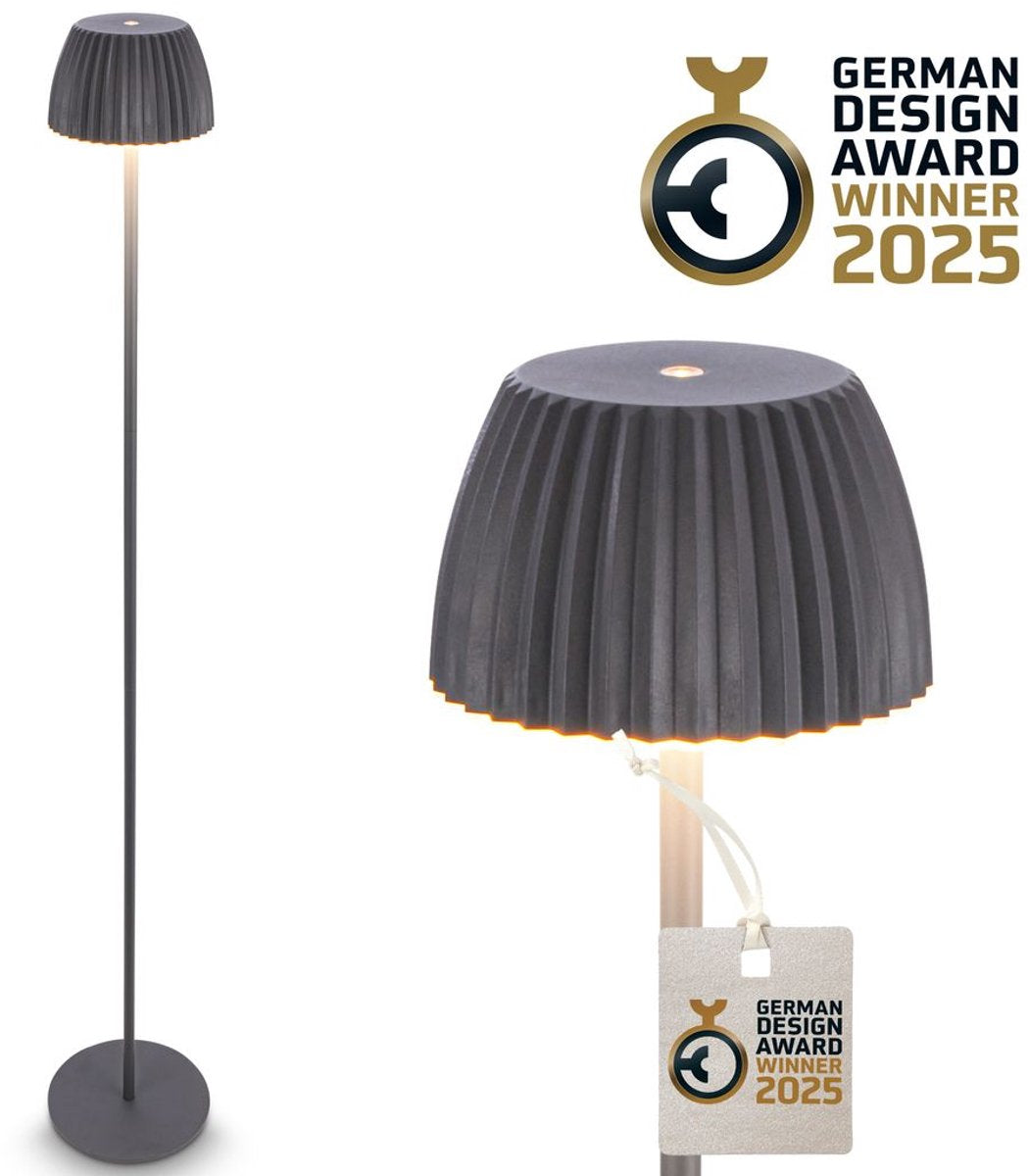 B.k.licht Briloner Champ – wiederaufladbare Stehleuchte – kabellose Stehleuchte – dimmbar – höhenverstellbar – für drinnen und draußen – Anthrazit – ø19 x 124 cm