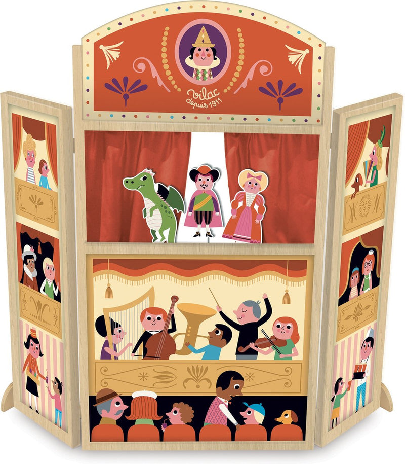 Vilac Puppentheater Ingela S. Arrhenius mit Silhouettenpuppen – buntes Holzspielzeug.