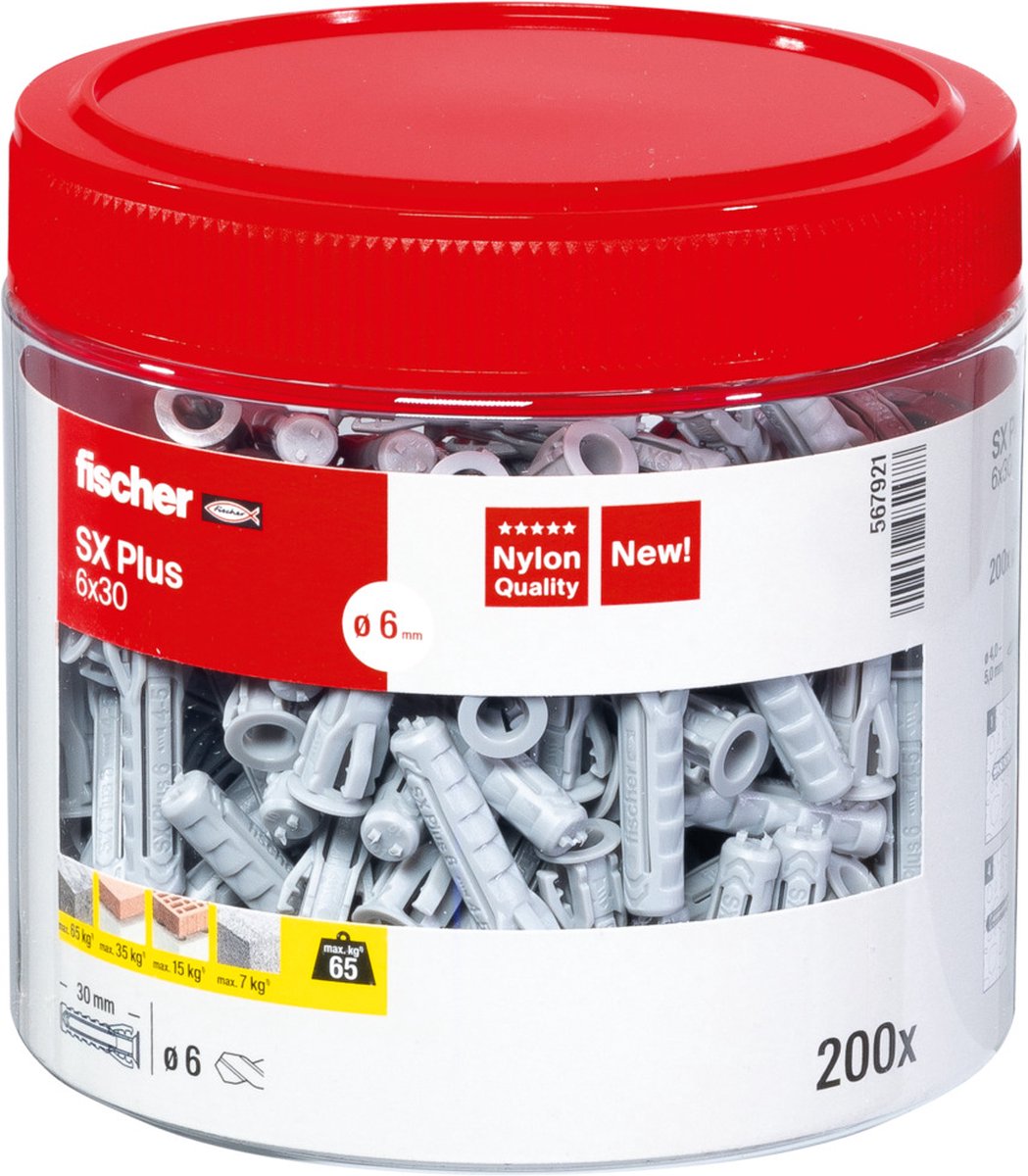 Fischer sx plus 6×30 – Nylondübel für Beton und Mauerwerk | 200 Stück
