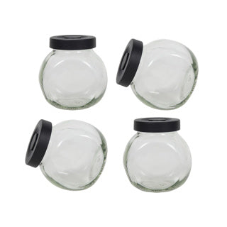 Kräuterglas Glas 4 Stück Deckel Matt Black 175 ml