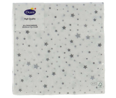 Duni Servietten Silber Sternenstaub 33 x 33 cm | 12 Stück