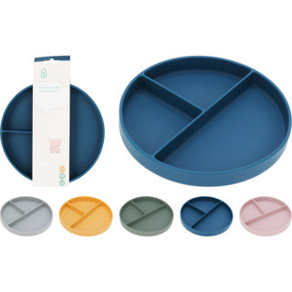 Silikonplatte 3 Fächer mit Saugnapf 5 sort. Farben | 6 Stück
