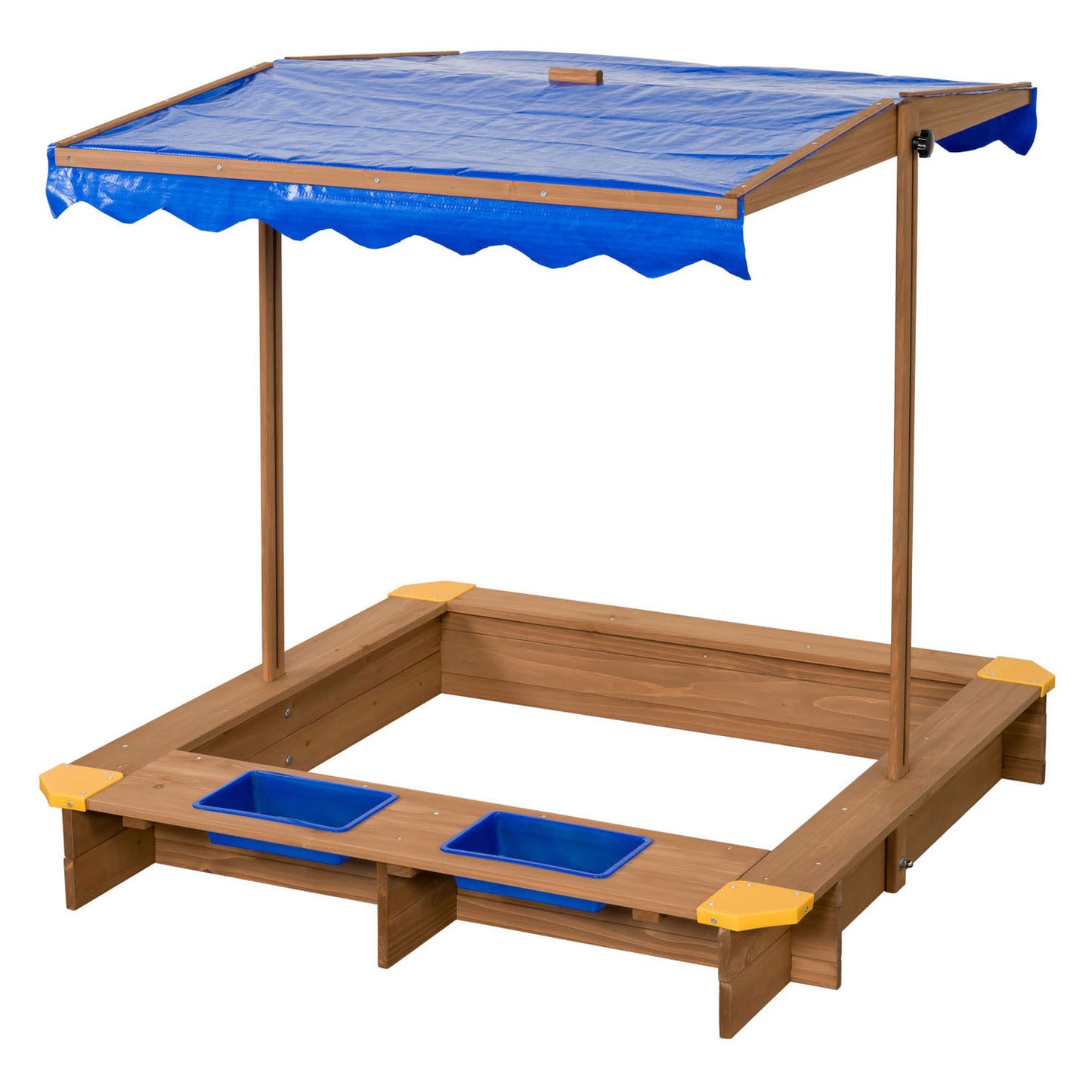 Swingking schwingende hölzerne Sandkasten mit Wasserschalen und Abdeckungen