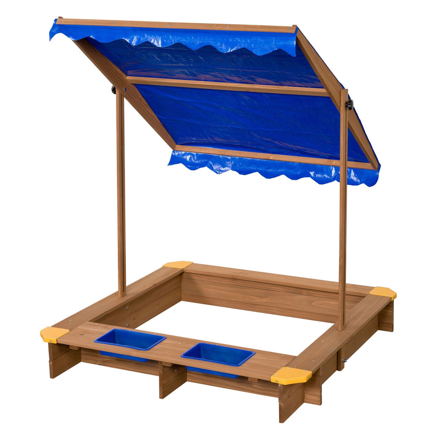 Swingking schwingende hölzerne Sandkasten mit Wasserschalen und Abdeckungen