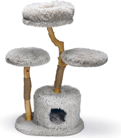 Designed by Lotte Kratzbaum für Katzen Ziza – Kratzbaum – Holz – 4 Liegeplätze – grau – 60 x 45 x 100 cm