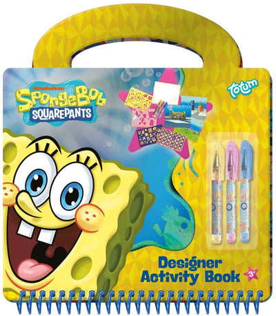 Totum Spongebob Designer-Aktivitätsbuch – Zeichnen, Schreiben, Aufkleber – 20 Seiten mit Vorlagen und Mini-Gelstiften