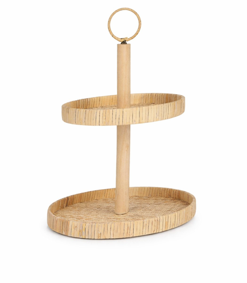 Arti casa Serviertablett mit 2 Ebenen – Etagere mit Griff für Snacks und Snacks – Tabletttablett ø27,5 cm und ø23,5 cm – Höhe 40 cm – Natur