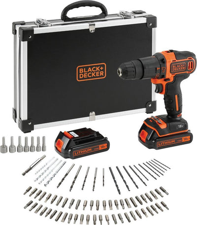Black+decker bdchd18bafc-qw Akku-Schlagbohrschrauber – 18 V – 2 Akkus und Ladegerät – inkl. 80 Zubehörteile – für Holz, Stein und Metall – Schlagfunktion – Akku-Bohrschrauber – bdchd18bafc-qw
