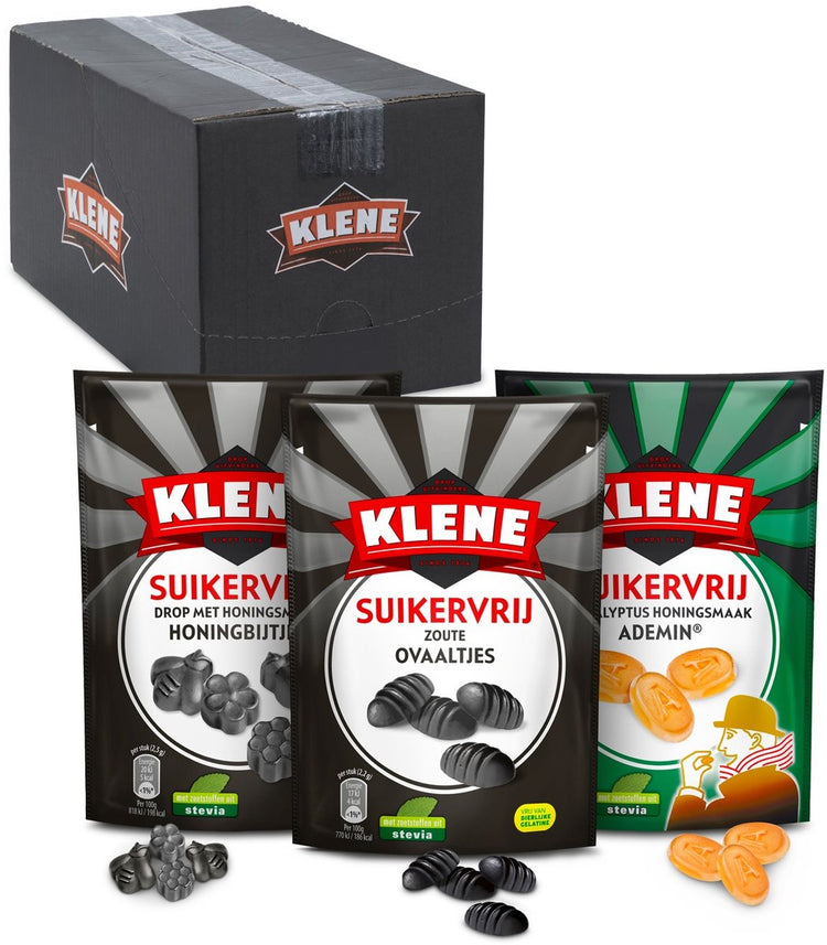 Klene-Kombinationsbox – Lakritze – Mischung aus salzigen Ovalen, Honigbienen-Adamin – Salz, Honig-Eukalyptus – zuckerfrei – 14 x 110 g