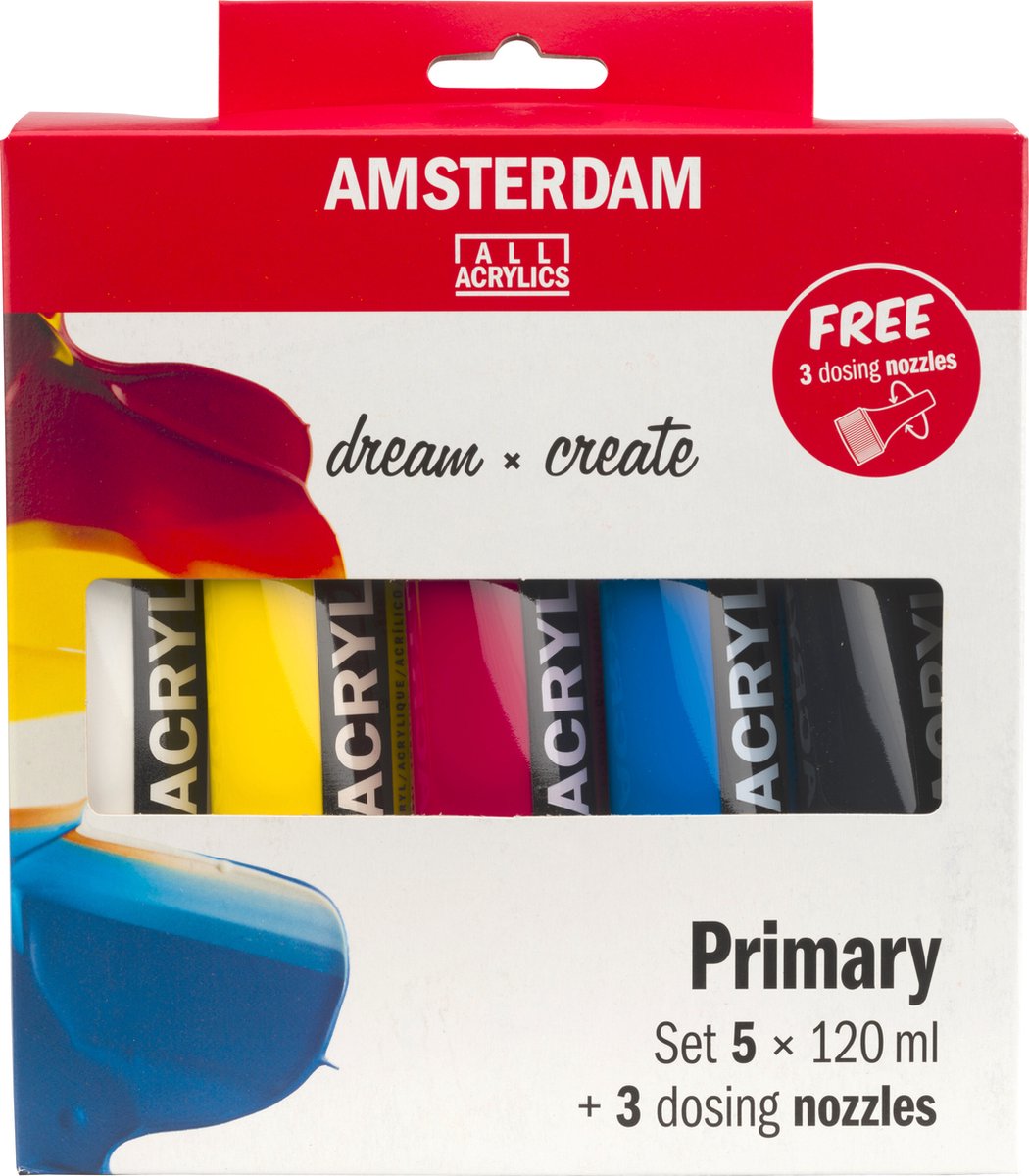 Bruynzeel Amsterdam Standard Series Acrylfarben-Primärset 120 ml, 5-tlg. + 3 dosing spouts