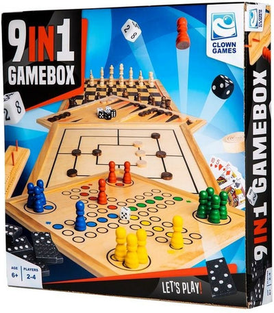 Clownspiele 9-in-1-Spielbox Holz
