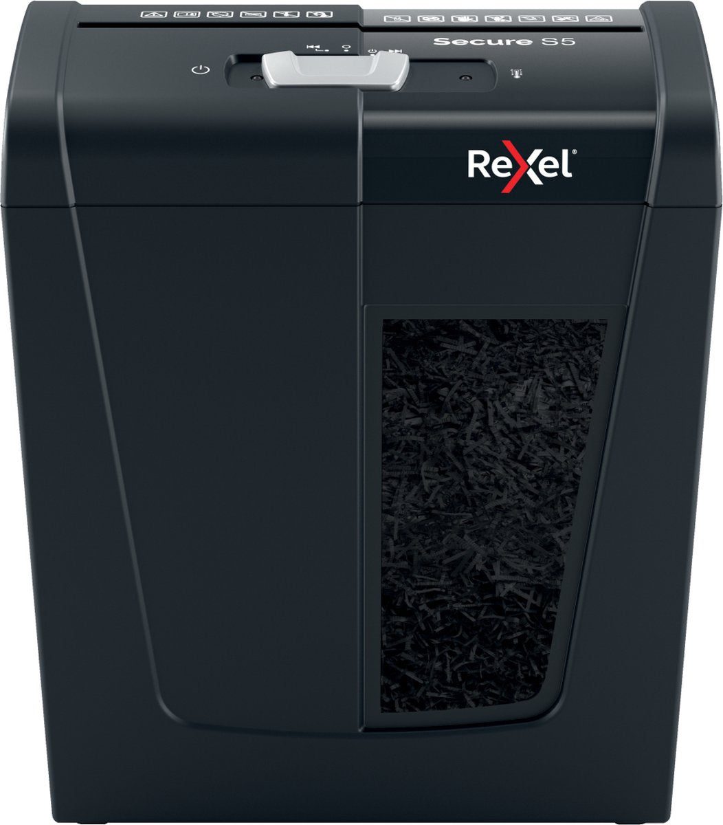 Rexel Secure S5 Silent-Aktenvernichter – P2-Streifen – bis zu 5 Blatt – 10 l – Schwarz