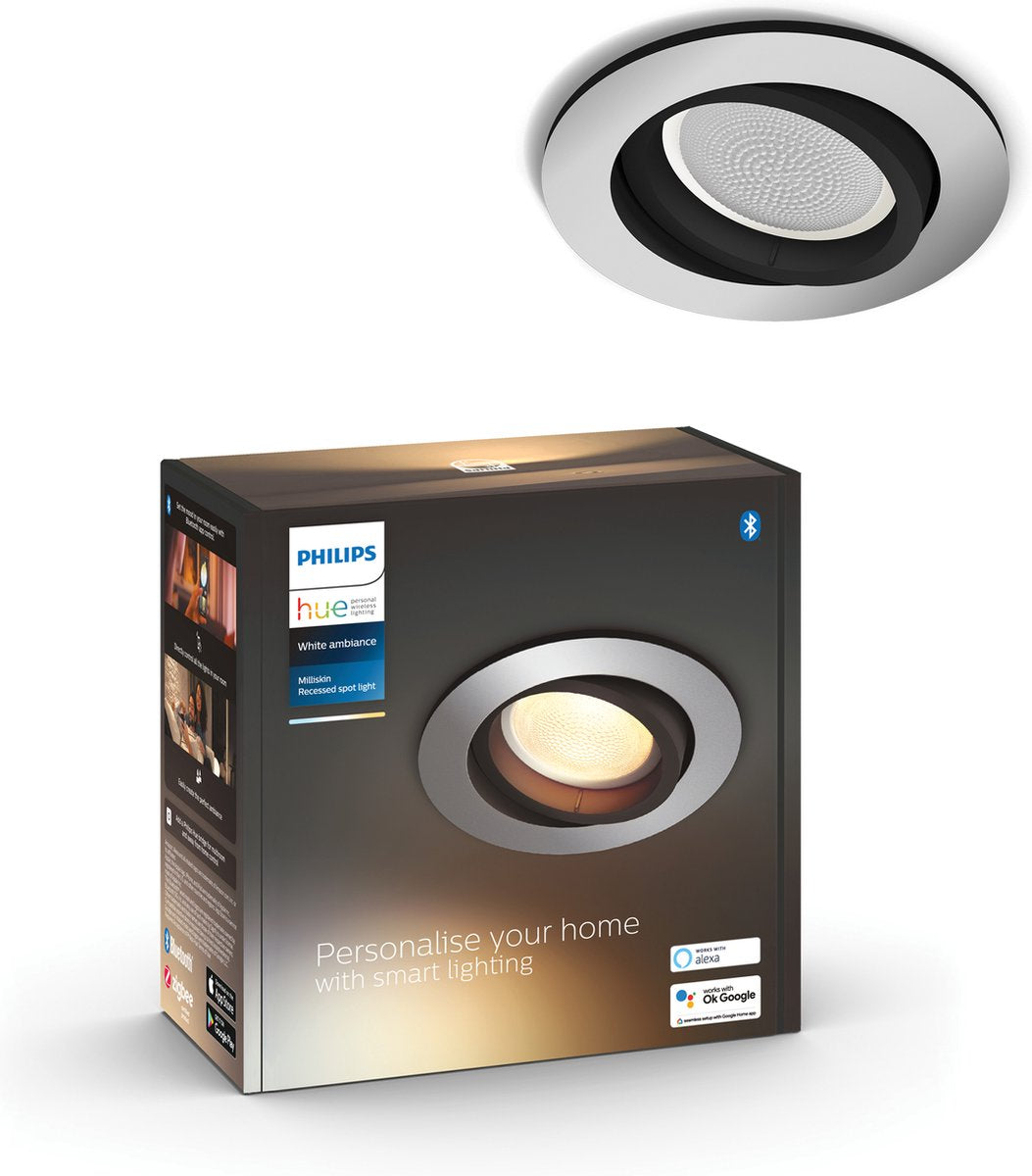 Philips Hue Milliskin Einbaustrahler-Erweiterung – weißes Ambiente – Gu10 – Metall – 5 W – rund – Bluetooth
