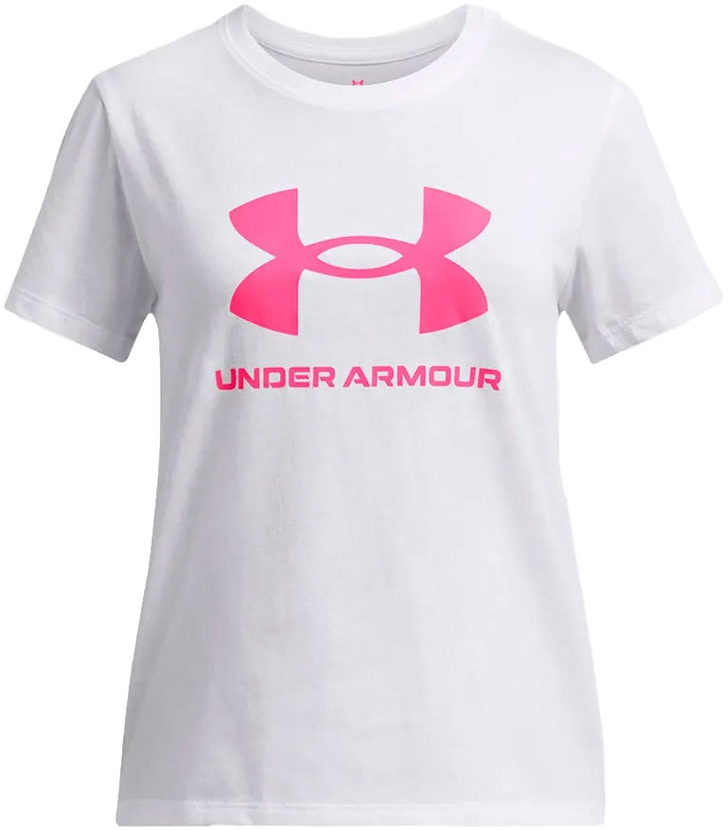 Under Armour UA Big Logo SS Unisex-Sportshirt – Weiß – Pink