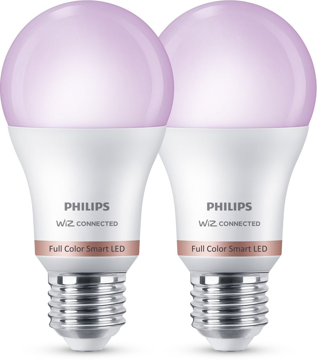 Philips Lighting Philips Smart Lighting – LED-Lampe – farbiges und einstellbares weißes Licht – RGB – dimmbar – 2er-Pack – E27-Fassung – Standard-Lampenform: A60 – 100 W – funktioniert mit der Wiz-App – WLAN