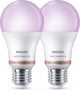Philips Lighting Philips Smart Lighting – LED-Lampe – farbiges und einstellbares weißes Licht – RGB – dimmbar – 2er-Pack – E27-Fassung – Standard-Lampenform: A60 – 100 W – funktioniert mit der Wiz-App – WLAN