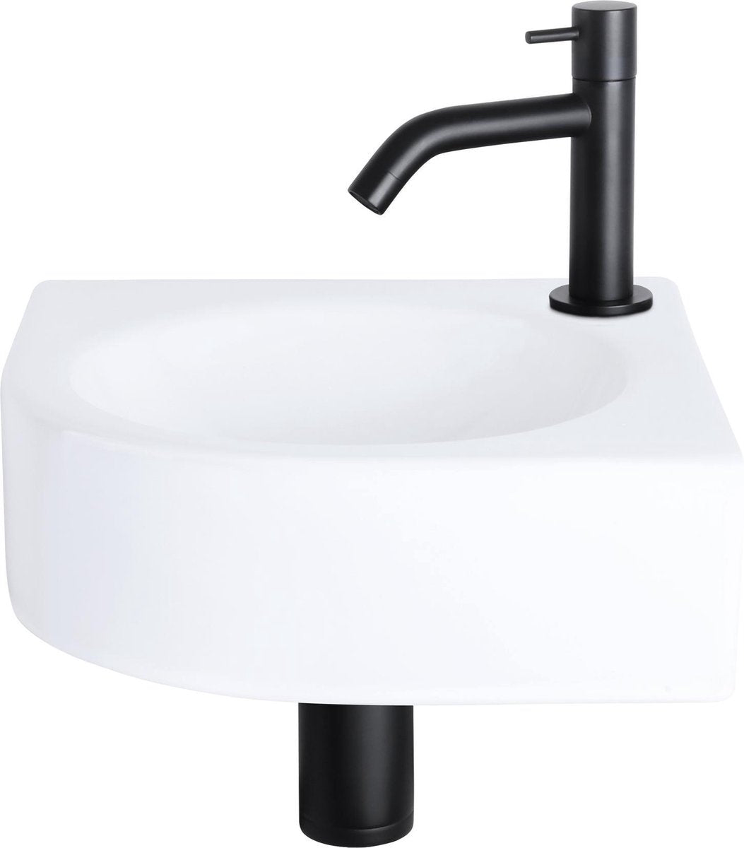 Differnz Cleo Brunnenset - Keramik - Wasserhahn gebogen mattschwarz - 30 x 30 x 10 cm