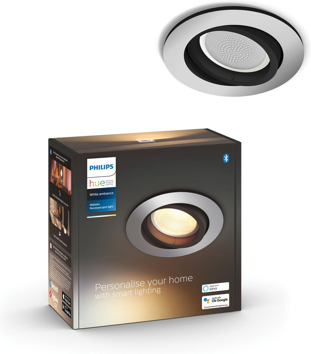 Philips Hue Milliskin Einbaustrahler – warmes bis kaltweißes Licht – 1er-Pack – Aluminium – rund