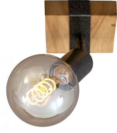 Briloner Leuchten Holz Basic - Wandleuchte - Strahler drehbar - E27 max. 25 W – Material: Holz und Metall – Farbe: Schwarz und Metallgrau