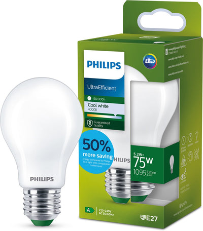 Philips LED Ultraeffiziente LED-Lampe von Philips – matt – 75 W – E27-Fassung – kaltweißes Licht: 4000 K – sparen Sie Energiekosten