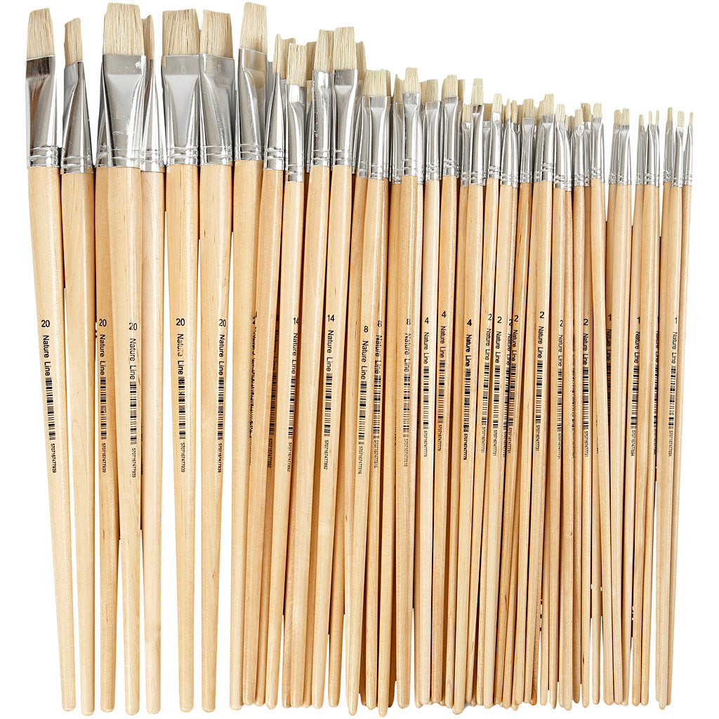 Creativ Company Nature Line Pinsel, Größe 1+2+4+8+14+20, L: 27,5-33 cm, B: 5-19 mm, flach, 64 Stück 1 Box