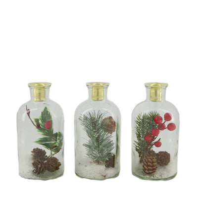 Dijk Natural Collections Kerzenständer aus Glas mit Weihnachtsdeko, 8 x 8 x 16 cm
