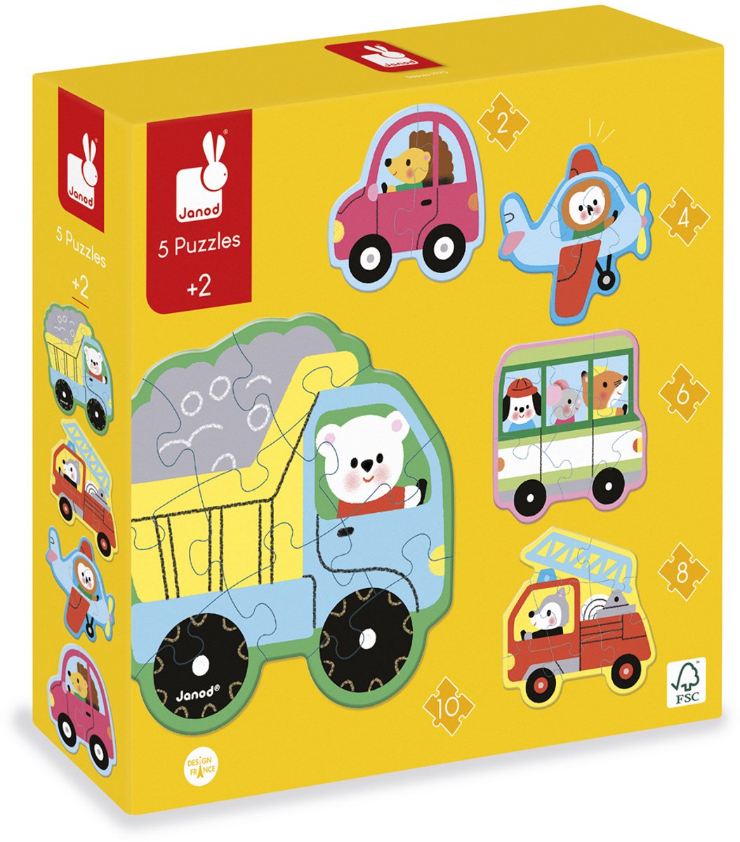 Janod - Puzzle - Fahrzeuge - 2, 4, 6, 8 und 10 Teile