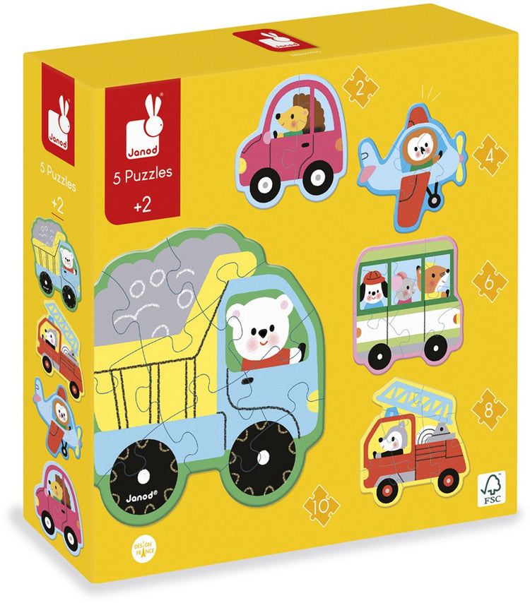 Janod - Puzzle - Fahrzeuge - 2, 4, 6, 8 und 10 Teile