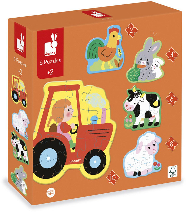 Janod - Puzzle - Bauernhof - 2, 4, 6, 8 und 10 Teile