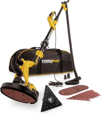 Powerplus elektrischer Langhalsschleifer powx0477 – 710 W Wand-Deckenschleifer – Schleifpapier ø225 mm – 1500 min-1 – teleskopierbar – mit 12 Zubehörteilen.
