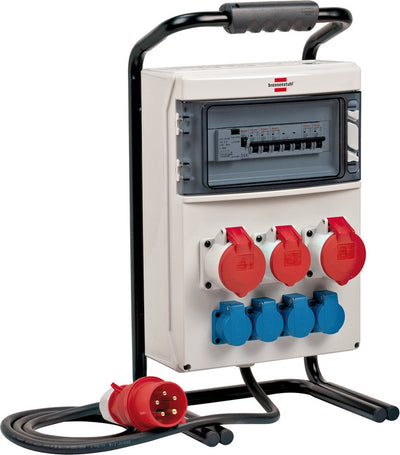 Brennerstuhl tragbarer Stromverteiler Verteilerblock (2x32a + 1x16a Cee-Steckdosen, 2m Kabel, für den Einsatz auf der Baustelle und den dauerhaften Außeneinsatz, mit Fi-Stecker)