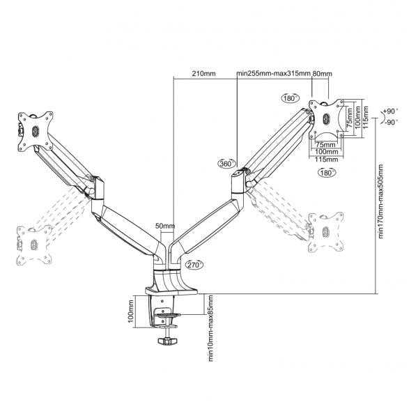 Neomounts Neomounts NM-D750DWHITE NOMOMOUNDS TV-Monitor Voller Dual-Schreibtischgas-Fund-Mount, 2x