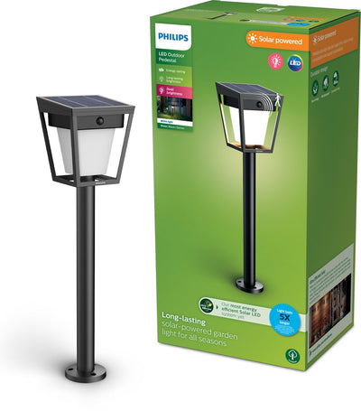 Philips LED Philips Nissa Sockelleuchte – ultraeffiziente LED – Solar-Außenleuchte – helles warmes Licht; 3000k - Schwarz - Bewegungssensor - Dämmerungssensor - Gartenwegbeleuchtung - Solarenergie