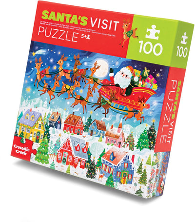 Crocodile Creek Weihnachtspuzzle 100 Teile – Besuch des Weihnachtsmanns – nachhaltiges Spielzeug.