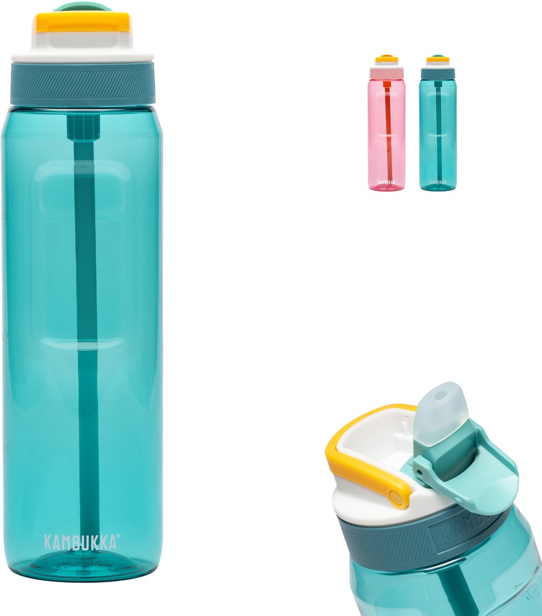 Kambukka Lagoon Trinkflasche 1l – pikantes Grün mit integriertem Strohhalm