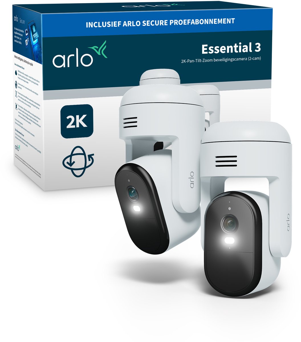 Arlo Essential3 2K PTZ Überwachungskamera für den Außenbereich - 2 IP-Kameras