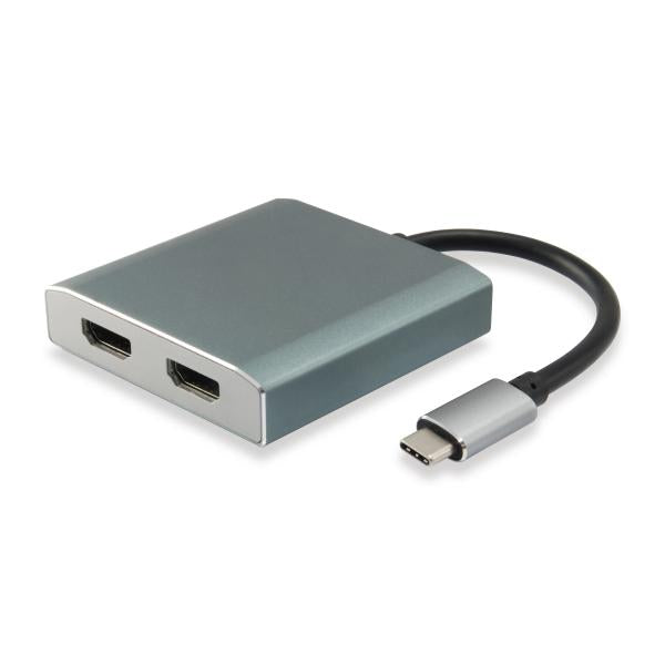 Ausrüstungsausrüstung 133464 USB -Typ C bis 2x HDMI Female Adapter, 2160p@30 Hz, USB3.1 Gen1, Gray