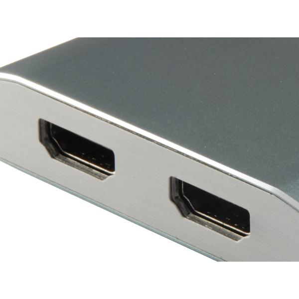 Ausrüstungsausrüstung 133464 USB -Typ C bis 2x HDMI Female Adapter, 2160p@30 Hz, USB3.1 Gen1, Gray