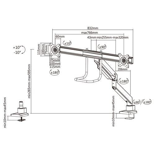 Neomounts Neomounts Nm-D775DXBLACH Flat Screen Desk Mount TV-Klemme, 8 kg, 10 32) 100x100 mm, Bla