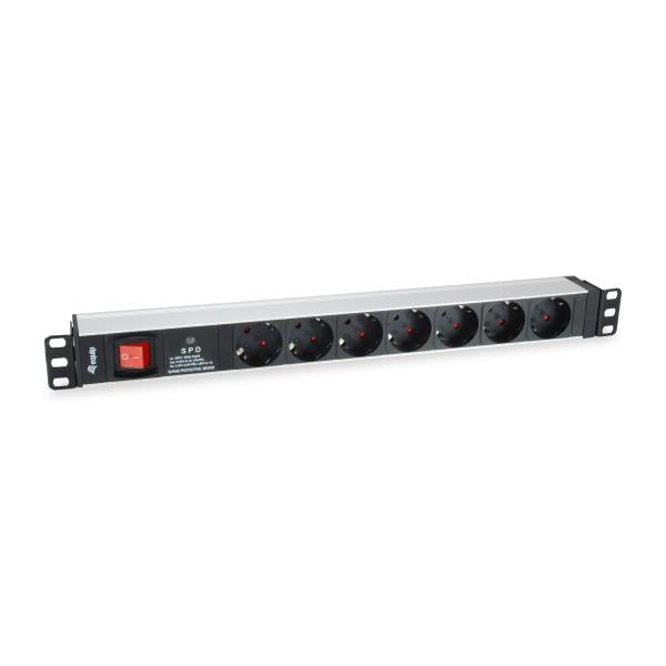 Ausrüstungsausrüstung 333309 7-Outlet Deutsche Verteilungseinheit W Surgeschutz+Schalter, Typ F, 1,5 mm²