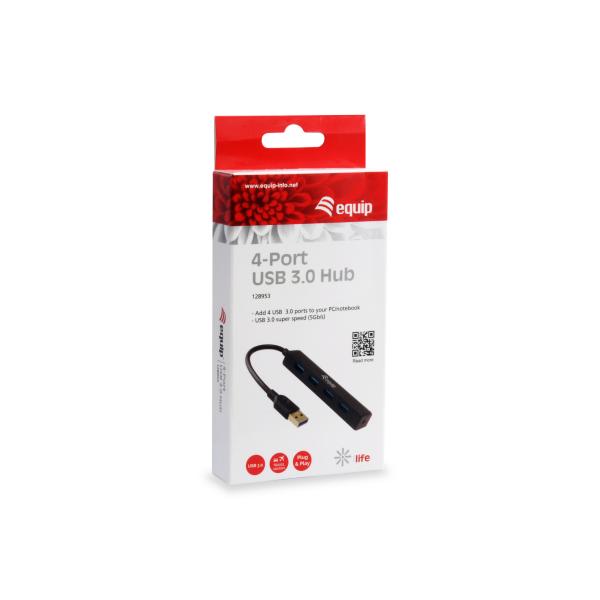 Ausrüstungsausrüstung 128953, 4-Port-USB-Hub, USB 3.2 Gen 1 Typ-A, 5000 Mbits, Schwarz