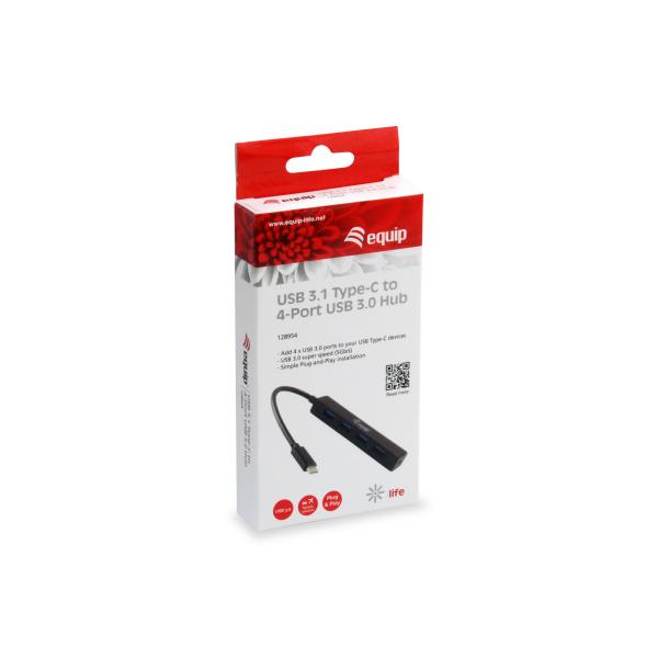 Ausrüstungsausrüstung 128954 4-Port-USB-Hub, USB 3.2 Gen 1 Typ-C-> USB 3.2 Gen 1 Typ-A, 5000 Mbit S, Schwarz