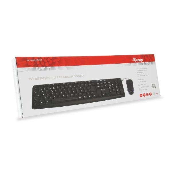 Ausrüstungsausrüstung 245200 Kabeltastatur- und Maus -Combo -Deutschland -Layout, USB, QWERTY, 105 Taste, 1000 DPI, Schwarz