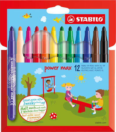 Stabilo Power Max – Filzstift – mit extra dicker Spitze 3,0 mm – Etui mit 12 Farben
