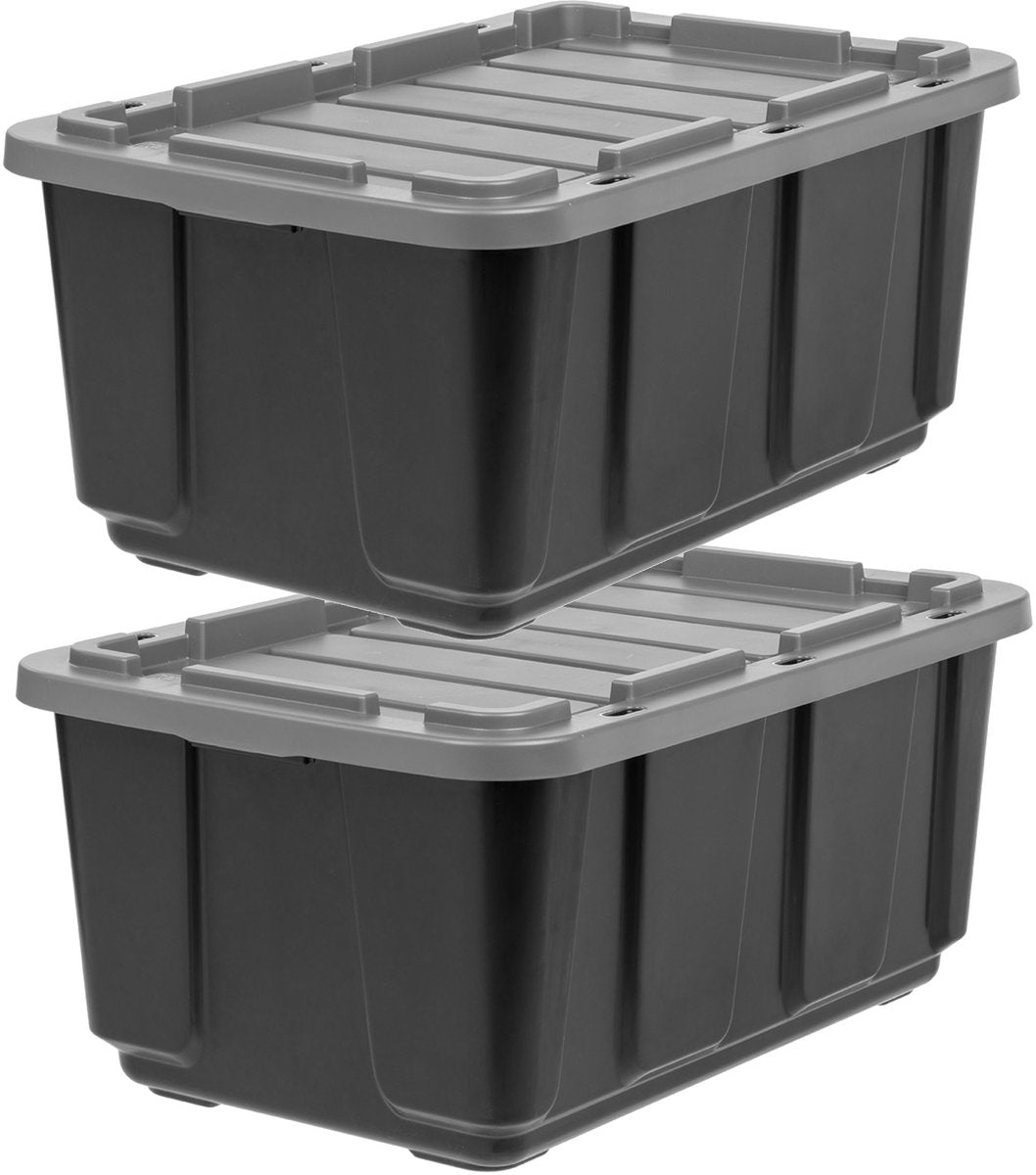 Iris Utility-Aufbewahrungsbox – 100 l – extra stark – stapelbar – mit Deckel – Kunststoff – schwarzgrau – 2er-Set